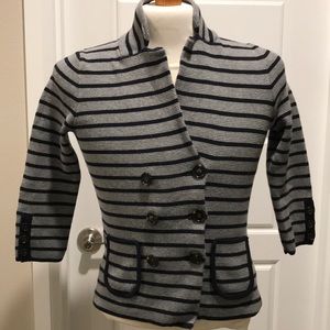Loft striped gray and navy sweater